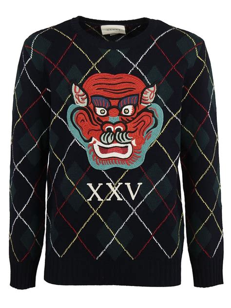 gucci argyle sweater|Gucci Argyle Wool Sweater With Appliqués In Navy .